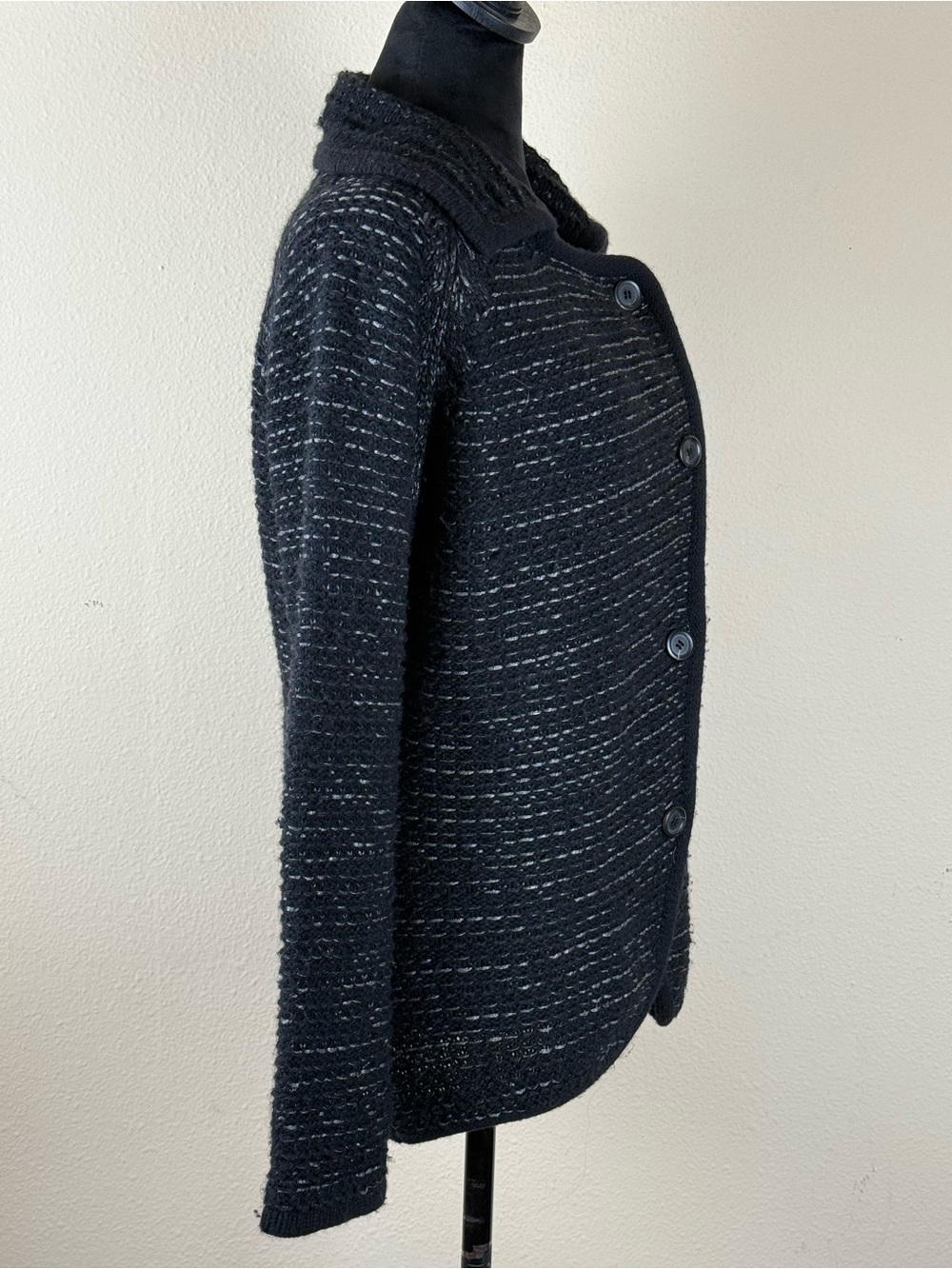 Hugo Boss wool mohair knitted sweater cardigan medium black silver - Picture 5 of 15